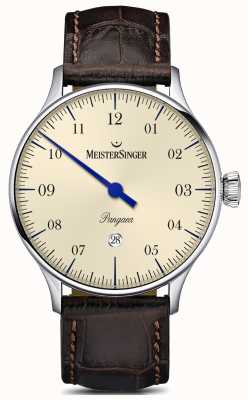 MeisterSinger Pangaea Date Brown Alligator Strap Ivory Dial PMD903