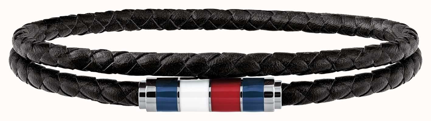 Tommy Hilfiger Men's Black Leather Double Wrap Bracelet 40cm Approx 2790056