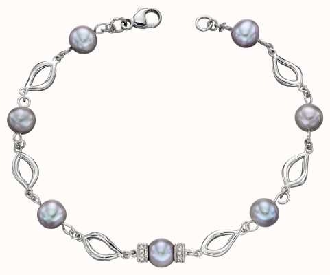Elements Gold 9k White Gold Grey Pearl And Diamond Bracelet GB474H