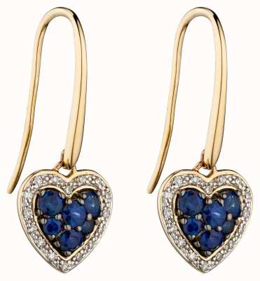 Elements Gold 9k Yellow Gold Sapphire And Diamond Heart Drop Earrings GE2285L