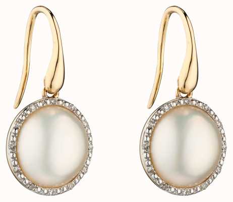Elements Gold 9k Yellow Gold Diamond And Pearl Drop Earrings GE2287W