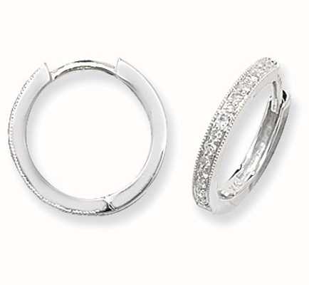 James Moore TH 9k White Gold Diamond Set Hoop Earrings ED115W