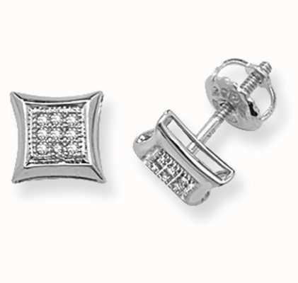 James Moore TH 9k White Gold Square Diamond Set Stud Earrings ED126W