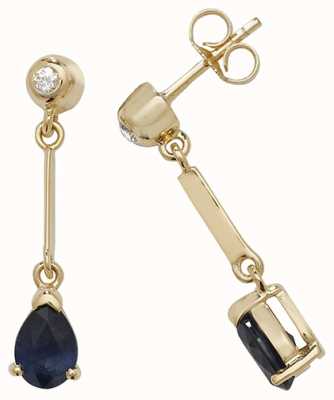 James Moore TH 9k Yellow Gold Sapphire Diamond Pear Drop Earrings ED246S