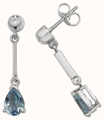 James Moore TH 9k White Gold Aquamarine Diamond Pear Drop Earrings ED246WAQ