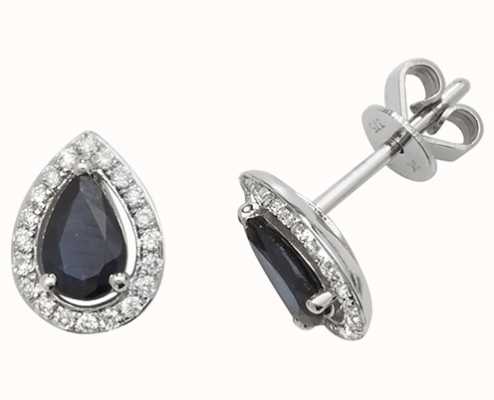 James Moore TH 9k White Gold Teardrop Diamond Sapphire Halo Stud Earrings ED248WS