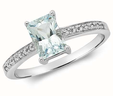 James Moore TH 9k White Gold Diamond Aquamarine Ring RD208WAQ