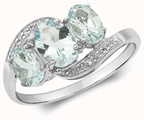 James Moore TH 9k White Gold 3 Stone Diamond Aquamarine Ring RD211WAQ