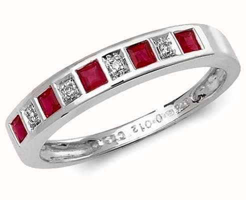 James Moore TH 9k White Gold Ruby and Diamond Ring RD217WR