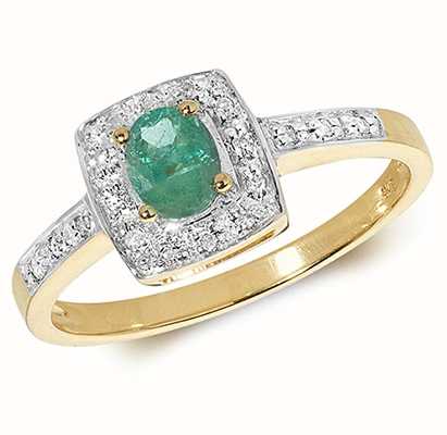James Moore TH 9k Yellow Gold Emerald Diamond Cushion Ring RD295E
