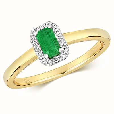 James Moore TH 9k Yellow Gold Emerald Diamond Cluster Ring RD409E