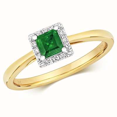 James Moore TH 9k Yellow Gold Emerald Diamond Cushion Ring RD411E
