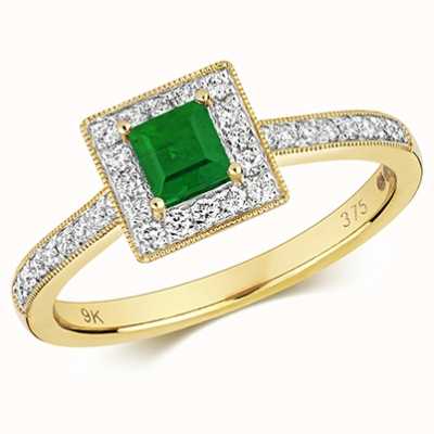 James Moore TH 9k Yellow Gold Emerald Diamond Square Ring RD413E