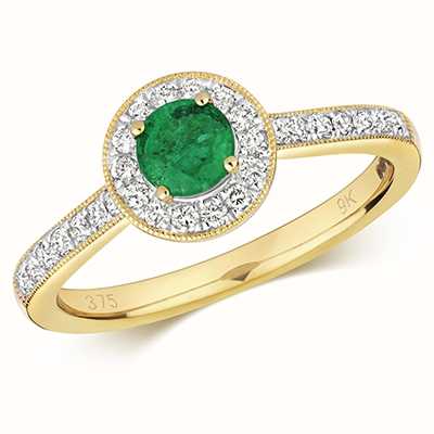James Moore TH 9k Yellow Gold Emerald Diamond Round Ring RD414E