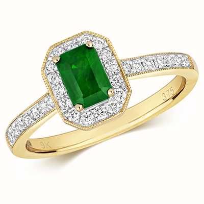 James Moore TH 9k Yellow Gold Emerald Diamond Octagon Ring RD415E
