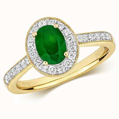 James Moore TH 9k Yellow Gold Emerald Diamond Oval Ring RD417E