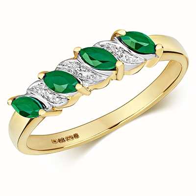 James Moore TH 9k Yellow Gold Marquise Emerald Diamond Oval Ring RD465E