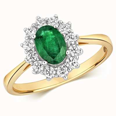 James Moore TH 9k Yellow Gold Emerald Diamond Cluster Ring RDQ430E