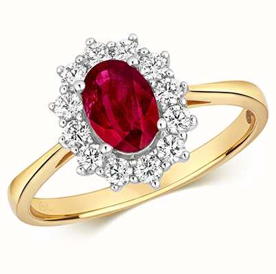 James Moore TH 9k Yellow Gold Ruby Diamond Cluster Ring RDQ430R