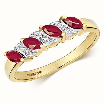 James Moore TH 9k Yellow Gold Marquise Ruby Diamond Ring RD465R