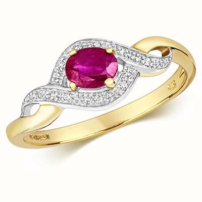 James Moore TH 9k Yellow Gold Ruby Diamond Oval Ring RD435R
