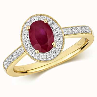 James Moore TH 9k Yellow Gold Ruby Diamond Oval Ring RD417R