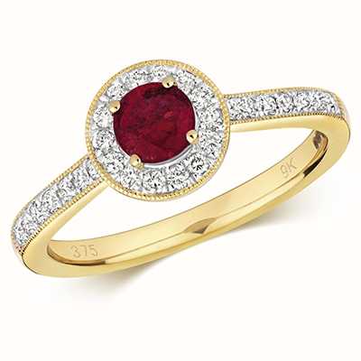 James Moore TH 9k Yellow Gold Ruby Diamond Round Ring RD414R
