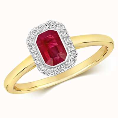 James Moore TH 9k Yellow Gold Ruby Diamond Octagon Ring RD410R