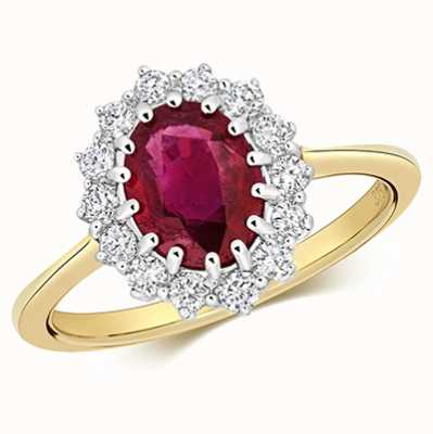 James Moore TH 9k Yellow Gold Ruby Diamond Cluster Ring RD280R