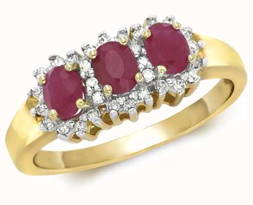 James Moore TH 9k Yellow Gold 3 Ruby Diamond Cluster Ring RD263R