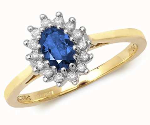 James Moore TH 9k Yellow Gold Sapphire Diamond Cluster Ring RD260S
