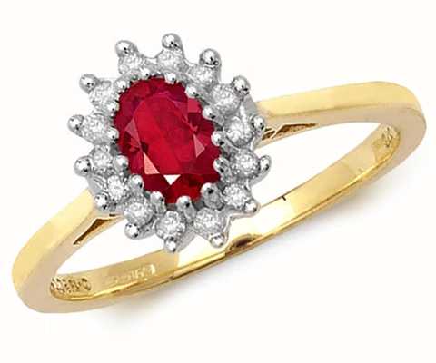James Moore TH 9k Yellow Gold Ruby Diamond Cluster Ring RD260R