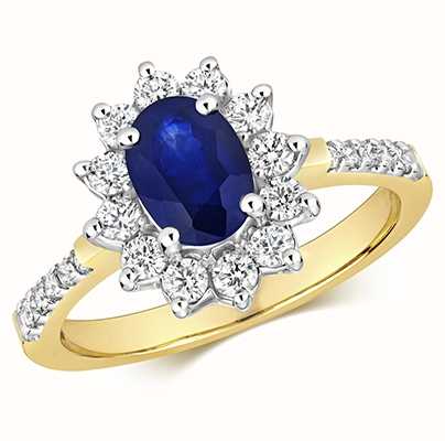 James Moore TH 9k Yellow Gold Sapphire Diamond Set Shoulders Ring RD282S