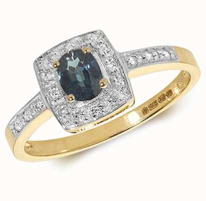 James Moore TH 9k Yellow Gold Sapphire Diamond Cushion Ring RD295S