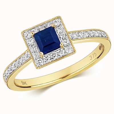 James Moore TH 9k Yellow Gold Sapphire Diamond Square Ring RD413S