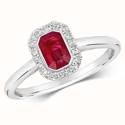 James Moore TH 9k White Gold Ruby Diamond Octagon Ring RD410WR