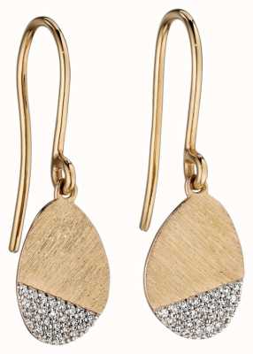 Elements Gold 9ct Yellow Gold Matte Oval Diamond Drop Earrings GE2196