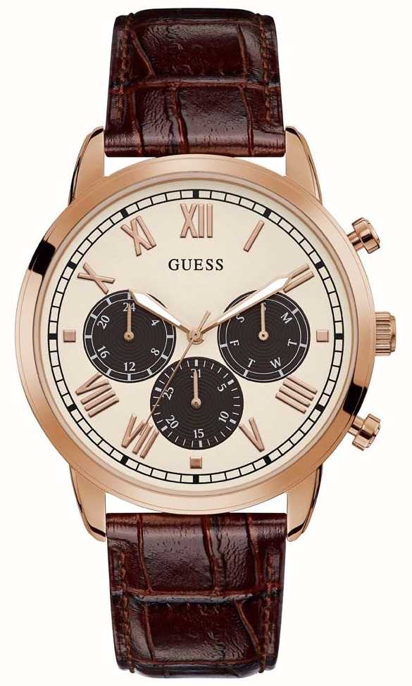 Guess | Men's Hendrix | Brown Leather | Beige Dial | GW0067G3 - First Class CAN