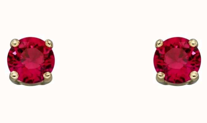 Elements Gold 9ct Yellow Gold  Ruby Cz July Birthstone Studs GE2332