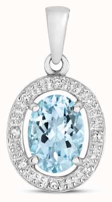 James Moore TH 9k White Gold Diamond & Aquamarine Halo Pendant PD251WAQ