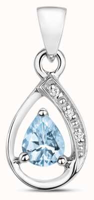 James Moore TH 9ct White Gold Diamond & Aquamarine Pendant PD252WAQ