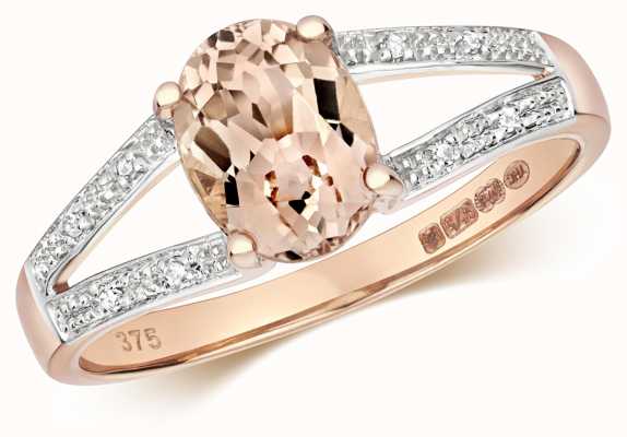 James Moore TH 9ct Rose Gold Diamond & Morganite Ring RD467RM