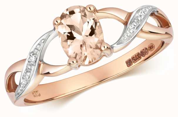 James Moore TH 9ct Rose Gold Diamond & Oval Morganite Ring RD468RM
