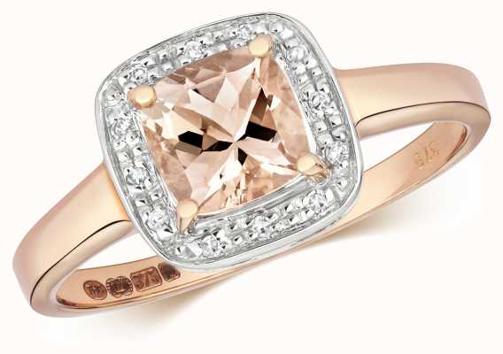 James Moore TH 9ct Rose Gold Diamond & Cushion Morganite Ring RD473RM