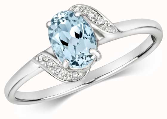 James Moore TH 9ct White Gold Diamond & Oval Aquamarine Ring RD476WAQ