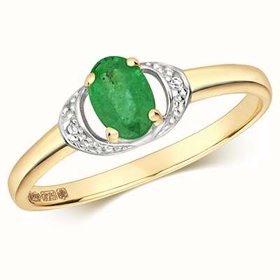 James Moore TH 9ct Yellow Gold Oval Diamond And Emerald Ring RD479E