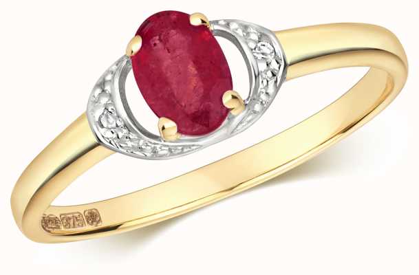 James Moore TH 9ct Yellow Gold Ruby And Diamond Oval Ring RD479R