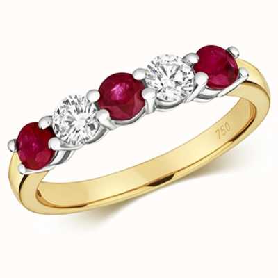 James Moore TH 18ct Yellow Gold Ruby And Diamond Claw Set Eternity Ring RDQ444R