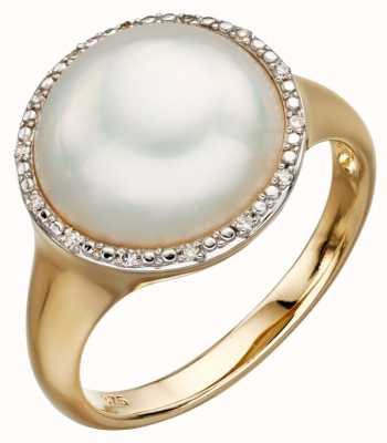 Elements Gold 9ct Yellow Gold Pearl And Diamond Ring Size EU 52 (UK L 1/2) GR560W 52