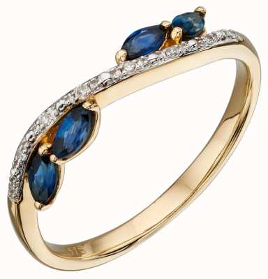 Elements Gold 9ct Yellow Gold Sapphire And Diamond Marquise Ring Size EU 58 (UK Q 1/2) GR562L 58